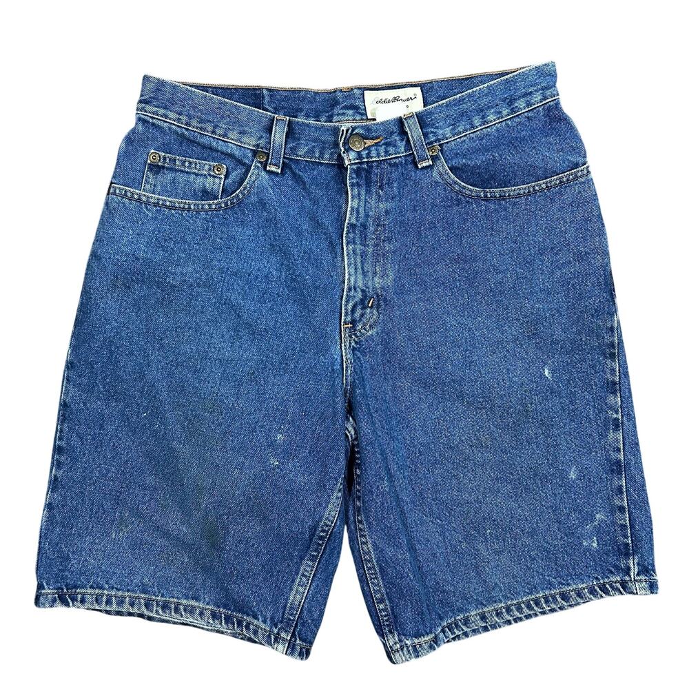Vintage 90s Eddie Bauer Jean Shorts Men’s 32 Dad Denim Dark Blue Wash